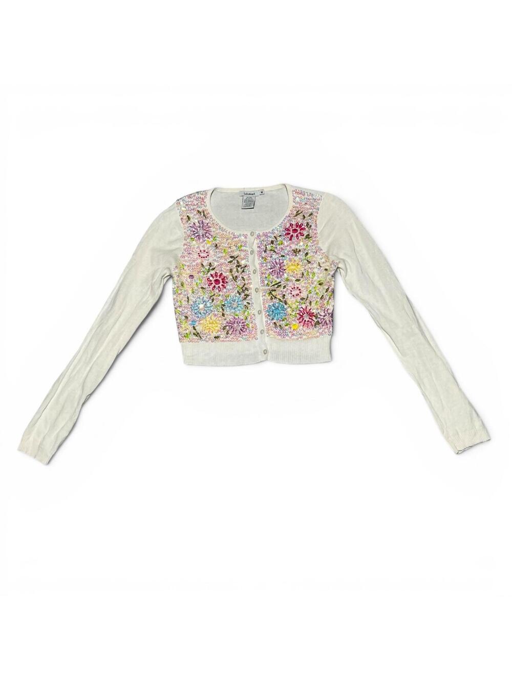 Y2K Embroidered Floral Sequin Cropped Cardigan Sweater